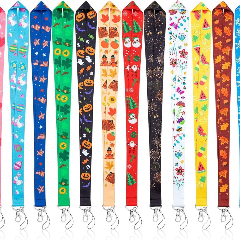 12Pcs Seasonal Holiday Lanyards for ID Badges, Teacher Lanyard with Swivel Hook,